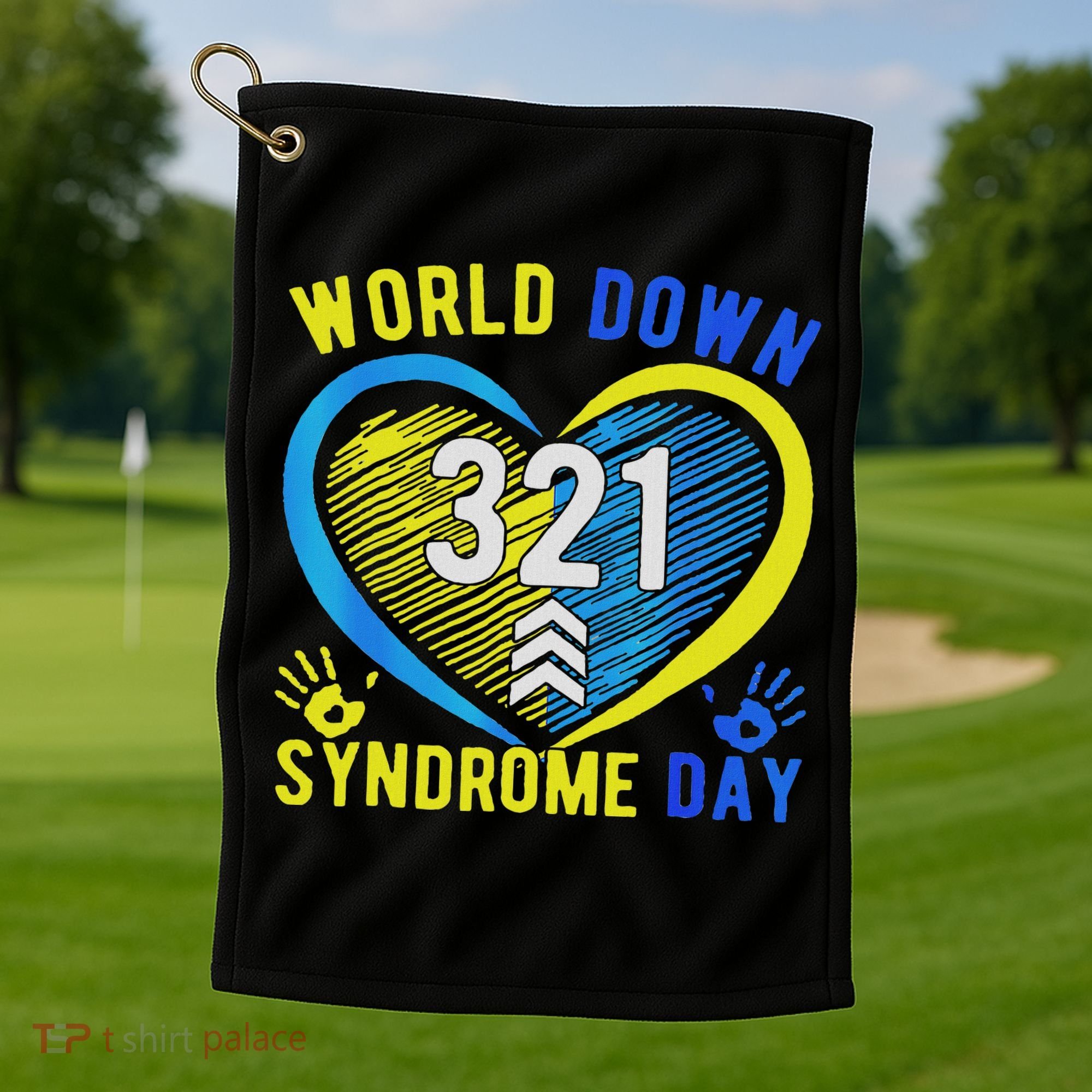 Blue Yellow Heart 21 World Down Syndrome Awareness Day Golf Towel
