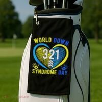 Blue Yellow Heart 21 World Down Syndrome Awareness Day Golf Towel thumb 2