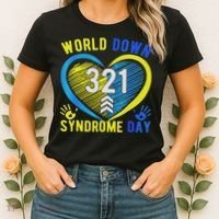 Blue Yellow Heart 21 World Down Syndrome Awareness Day Women's T-Shirt thumb 2