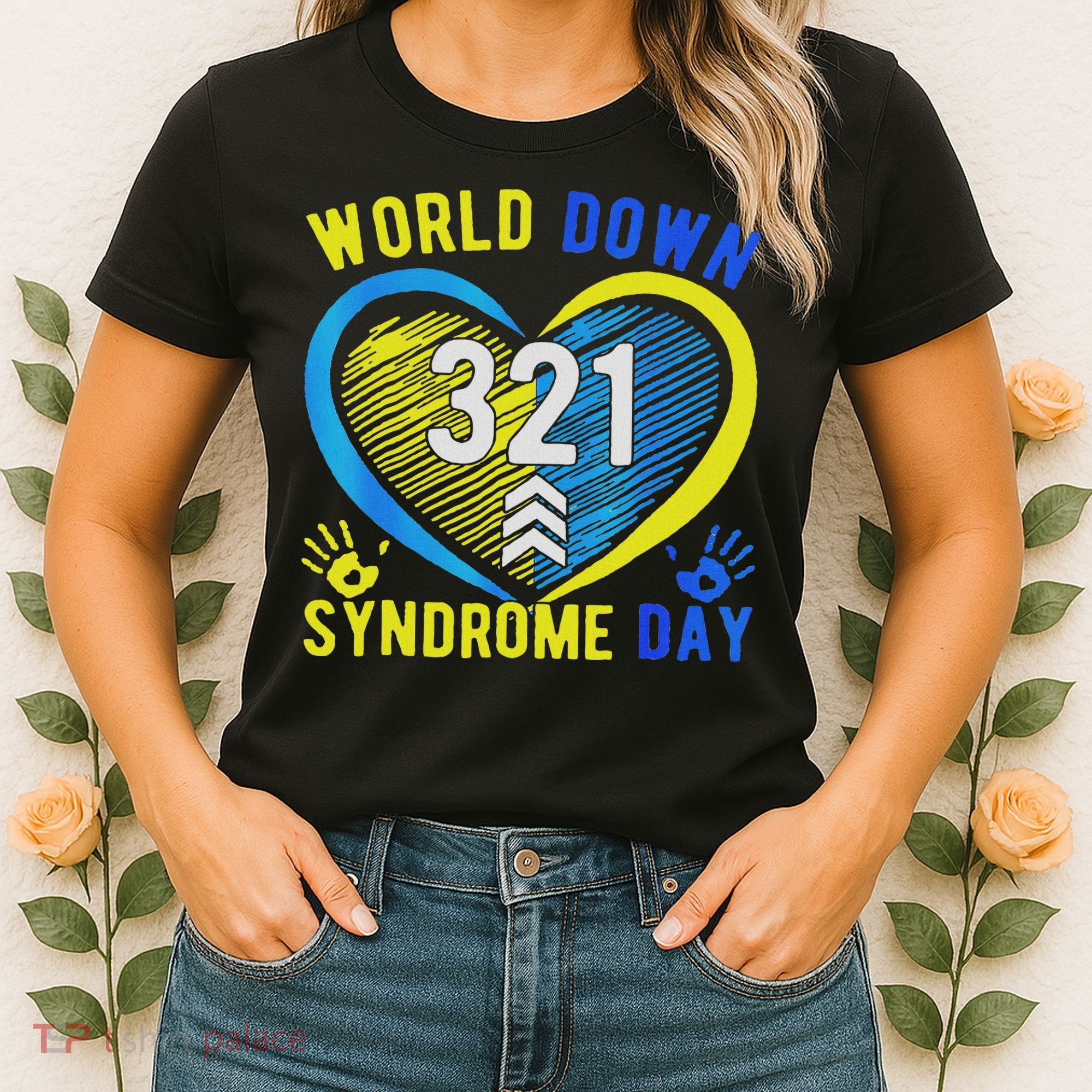Blue Yellow Heart 21 World Down Syndrome Awareness Day Women's T-Shirt