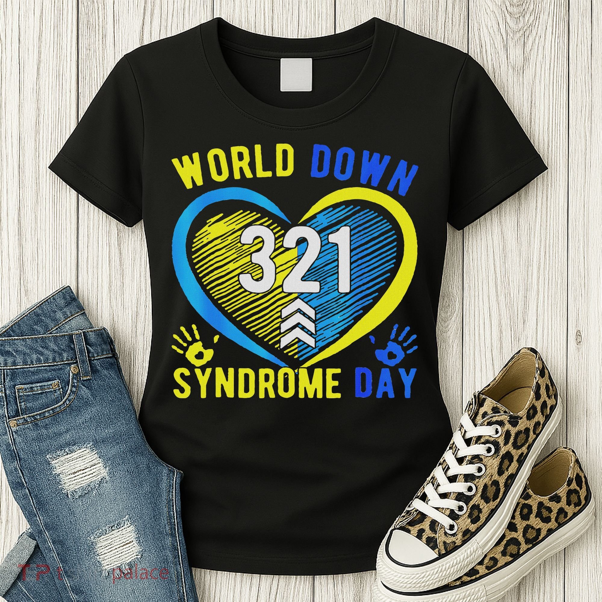 Blue Yellow Heart 21 World Down Syndrome Awareness Day Women's T-Shirt