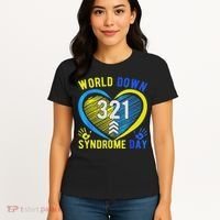 Blue Yellow Heart 21 World Down Syndrome Awareness Day Women's T-Shirt thumb 4