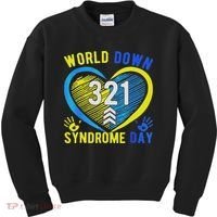 Blue Yellow Heart 21 World Down Syndrome Awareness Day Kids Sweatshirt thumb 0