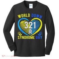 Blue Yellow Heart 21 World Down Syndrome Awareness Day Kids Long Sleeve Shirt thumb 0