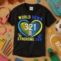 Blue Yellow Heart 21 World Down Syndrome Awareness Day Kids T-Shirt thumb 3