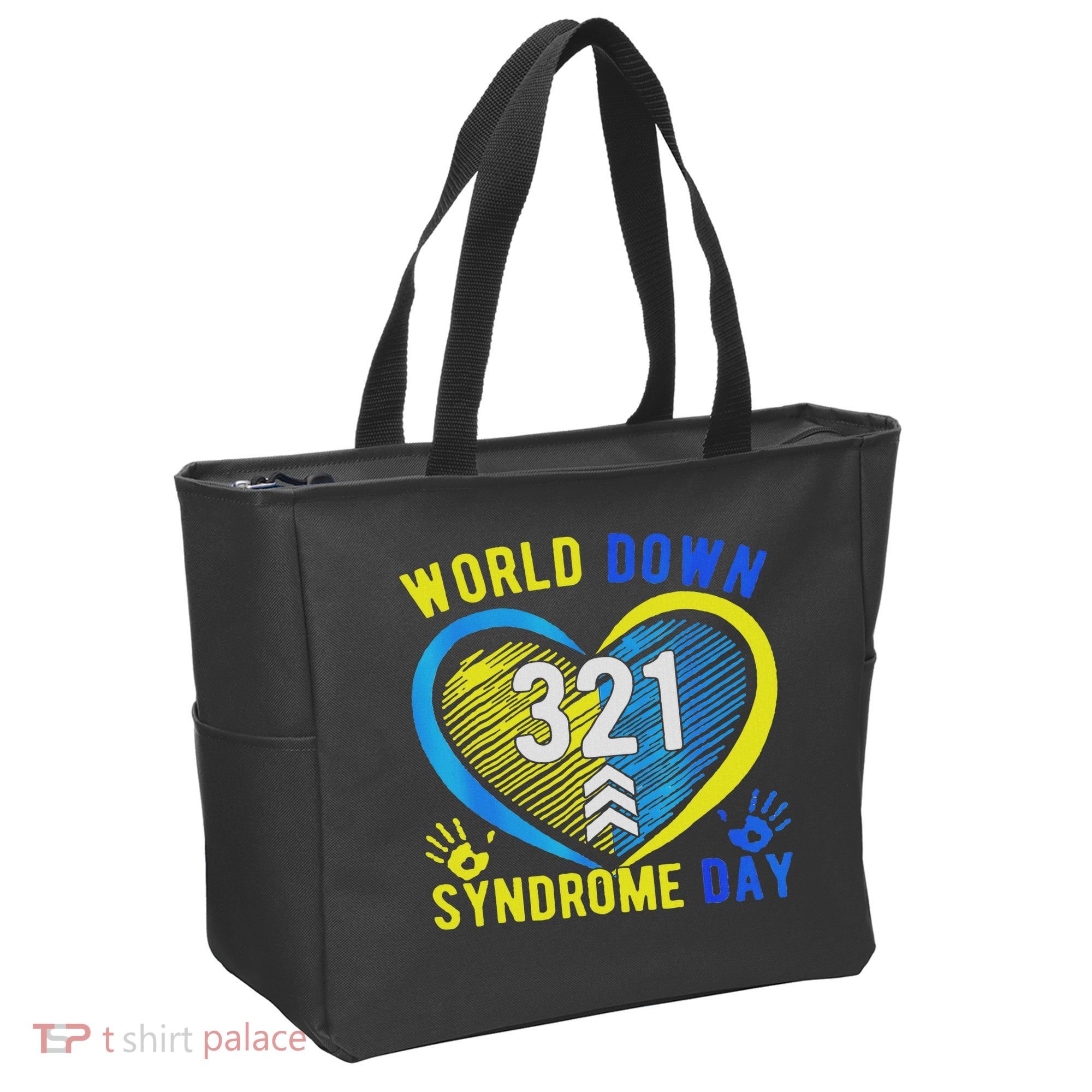 Blue Yellow Heart 21 World Down Syndrome Awareness Day Tote Bag