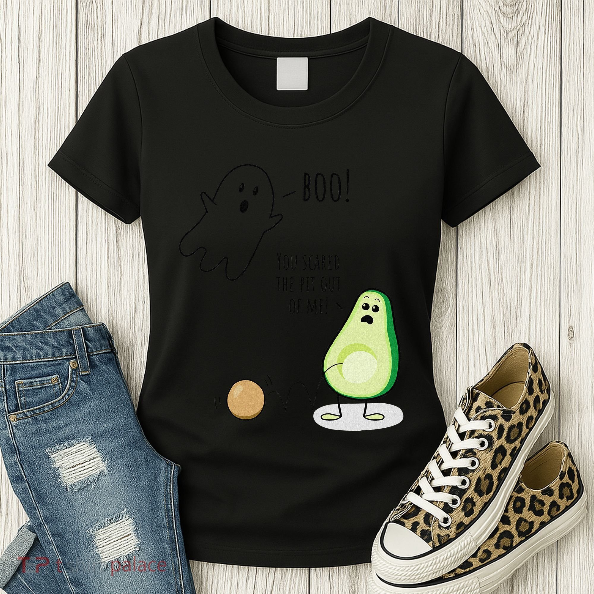 Boo You Scared The Pit Out Of Me Funny Ghost Avocado Gift Women's T-Shirt