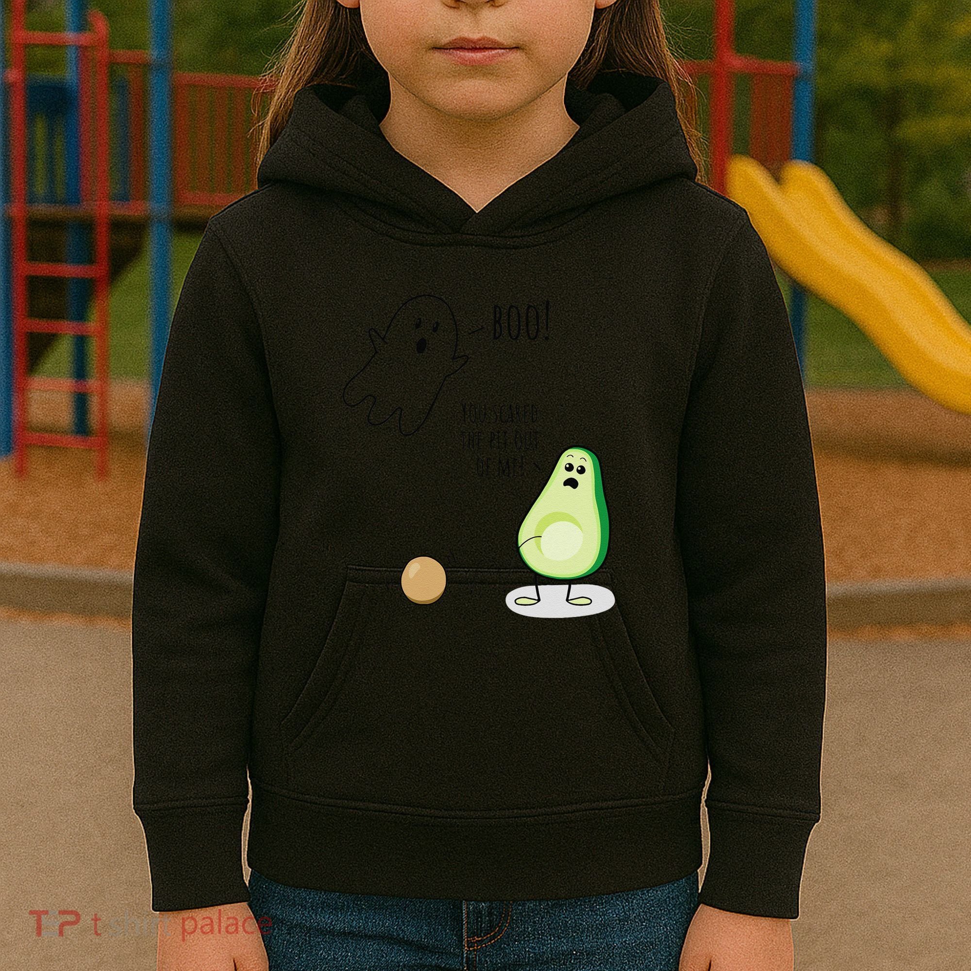 Boo You Scared The Pit Out Of Me Funny Ghost Avocado Gift Kids Hoodie