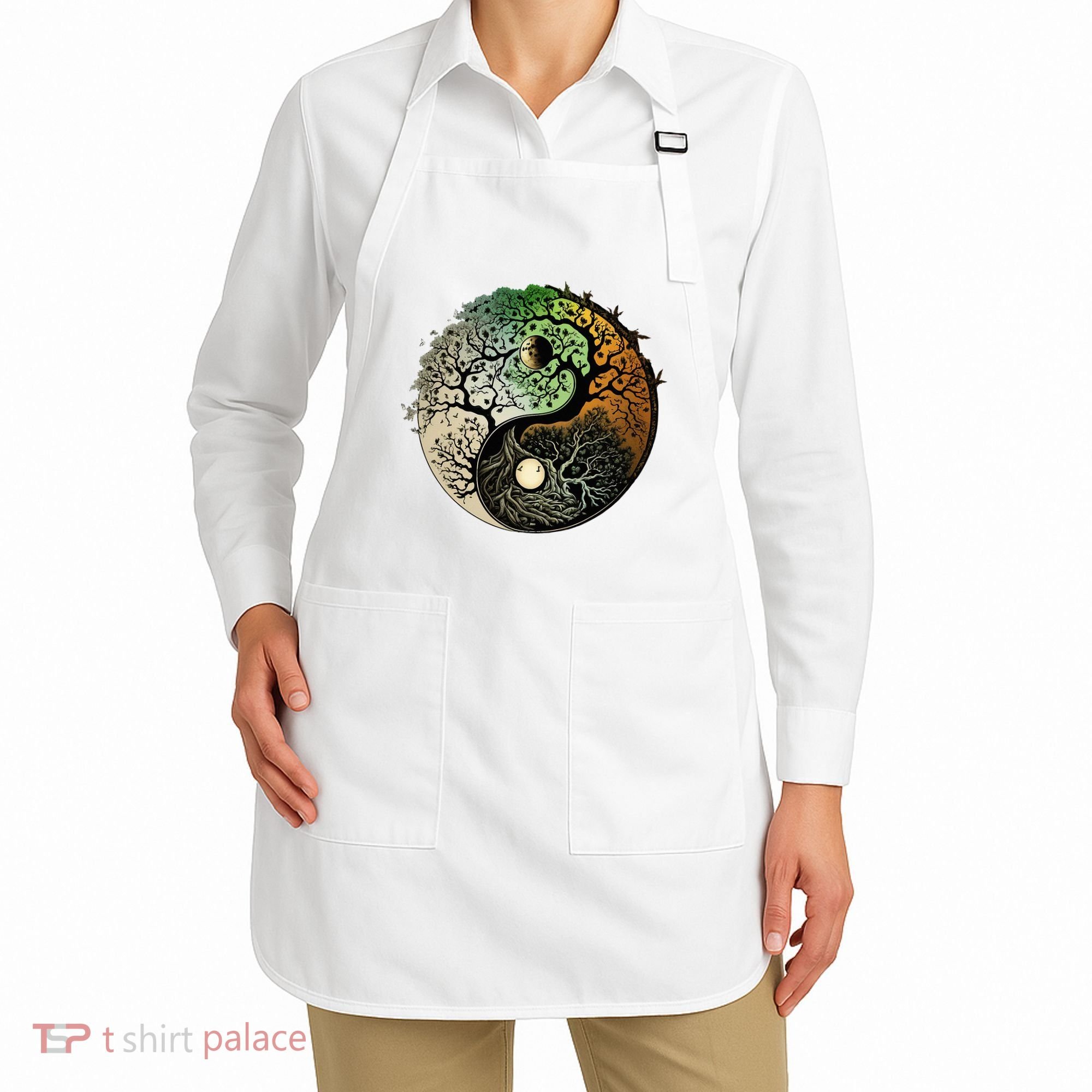 Buddhist Yin Yang Zen Tree Of Life Apron
