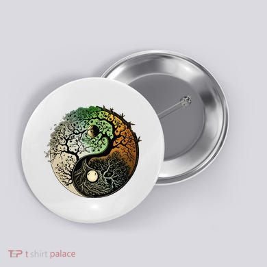 Buddhist Yin Yang Zen Tree Of Life Button