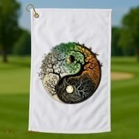 Buddhist Yin Yang Zen Tree Of Life Golf Towel thumb 1