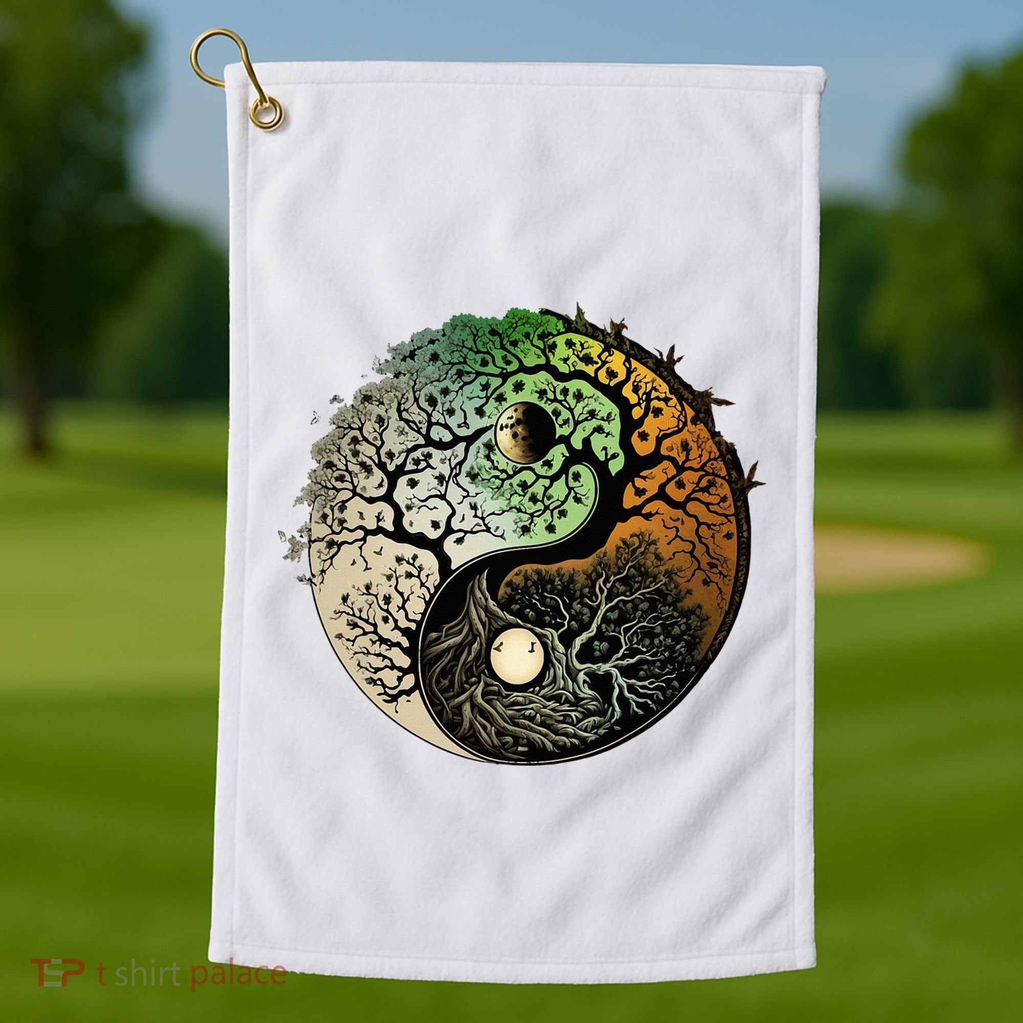 Buddhist Yin Yang Zen Tree Of Life Golf Towel