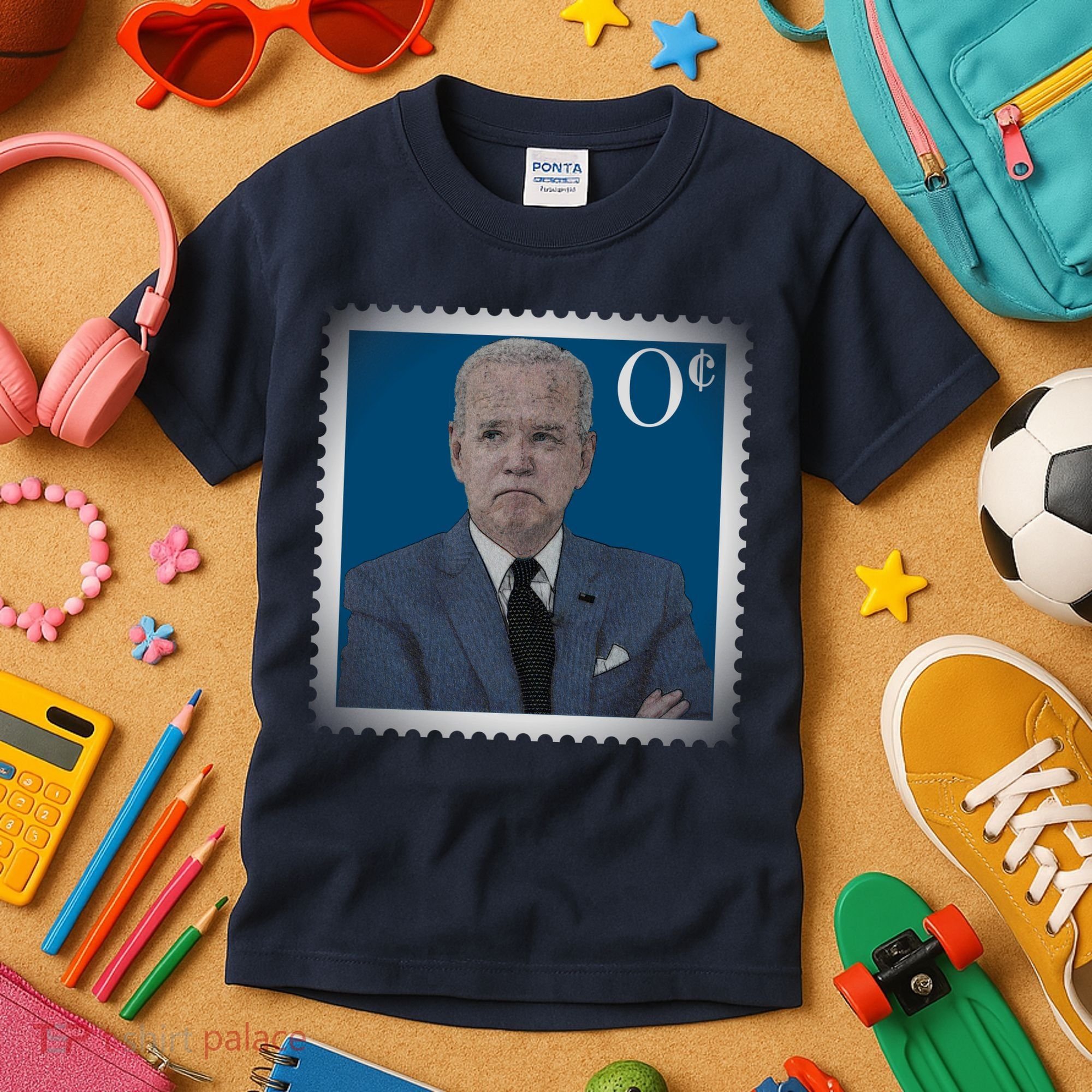 Biden Zero Cents Stamp Joe 0 Funny President Kids T-Shirt