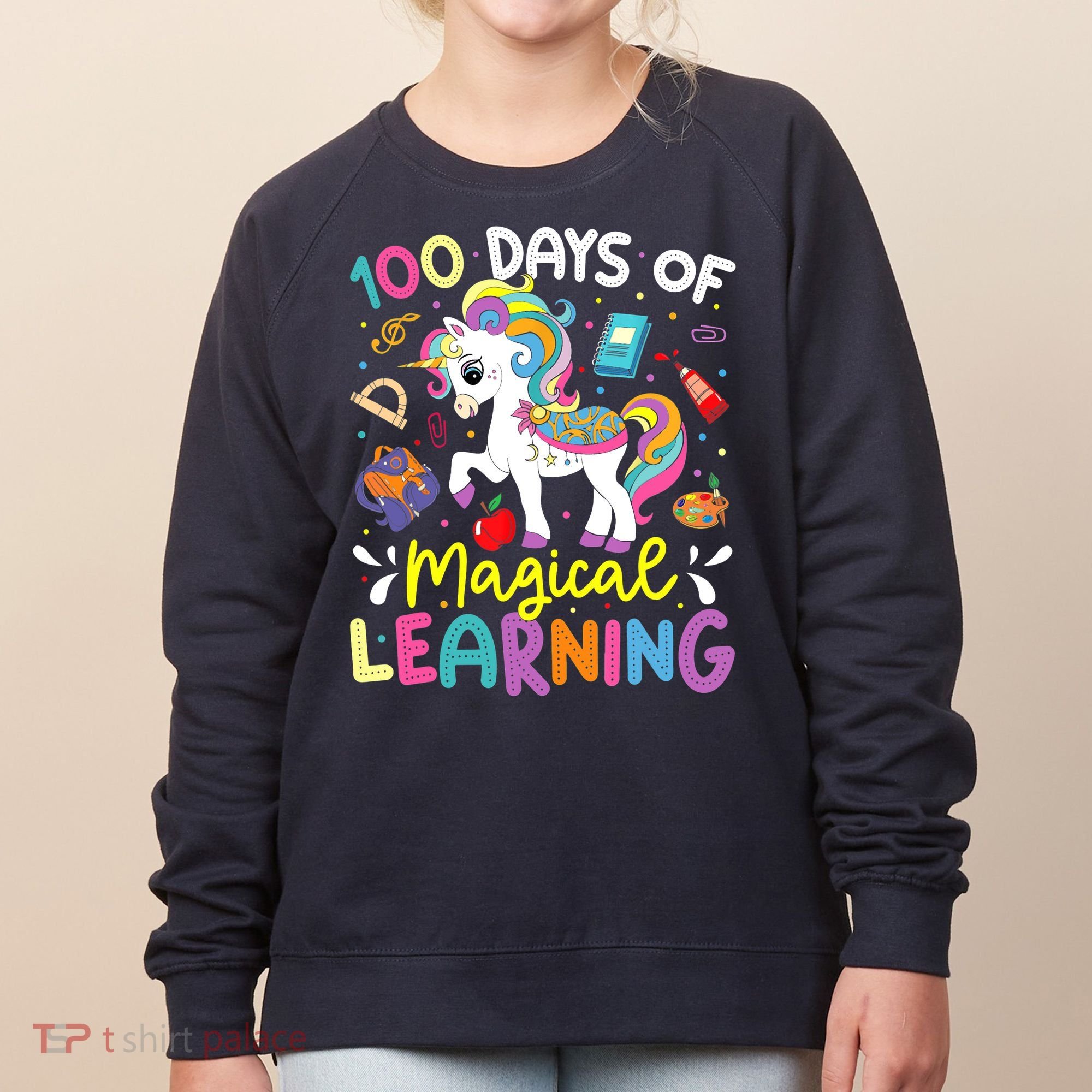 Cute 100 Days Of Magical Learning 100th Day School Unicorn Women's Sweatshirt