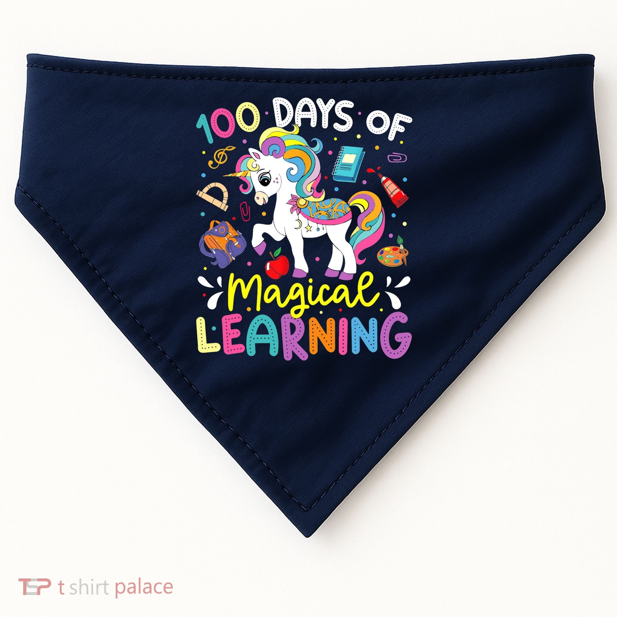 Cute 100 Days Of Magical Learning 100th Day School Unicorn USA-Made Doggie Bandana