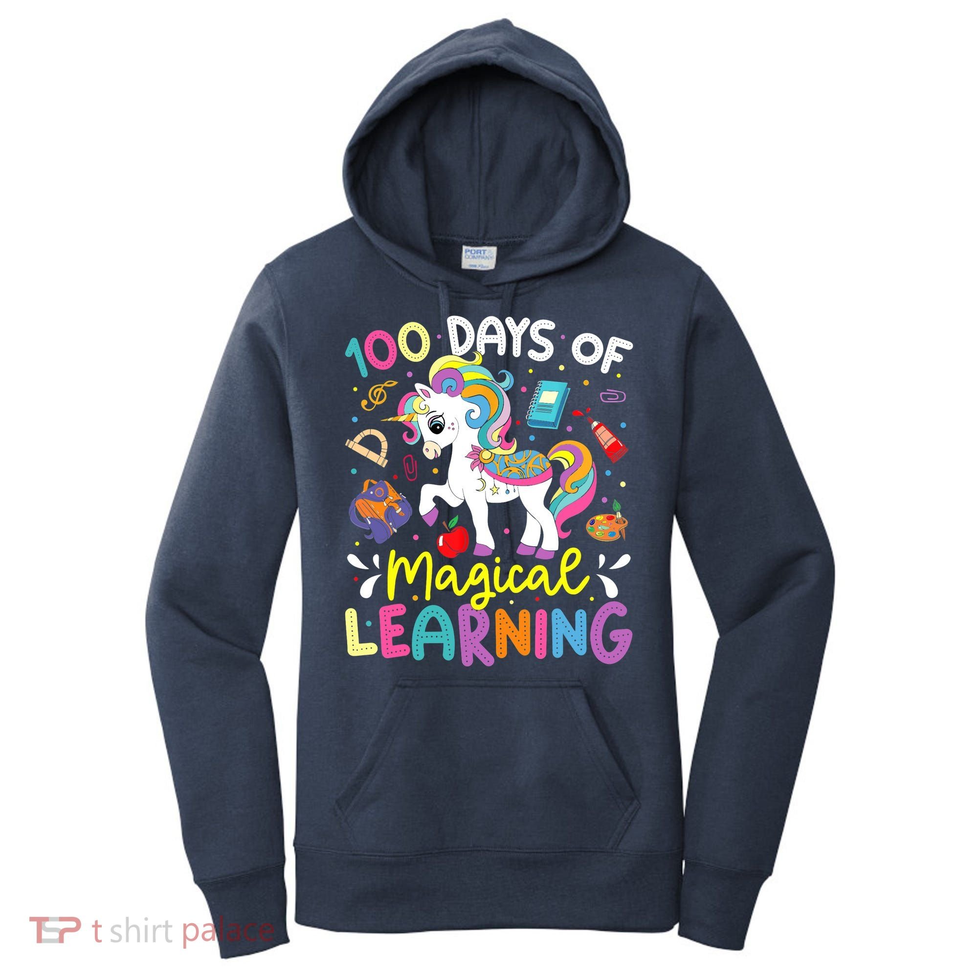 Cute 100 Days Of Magical Learning 100th Day School Unicorn Women's Hoodie