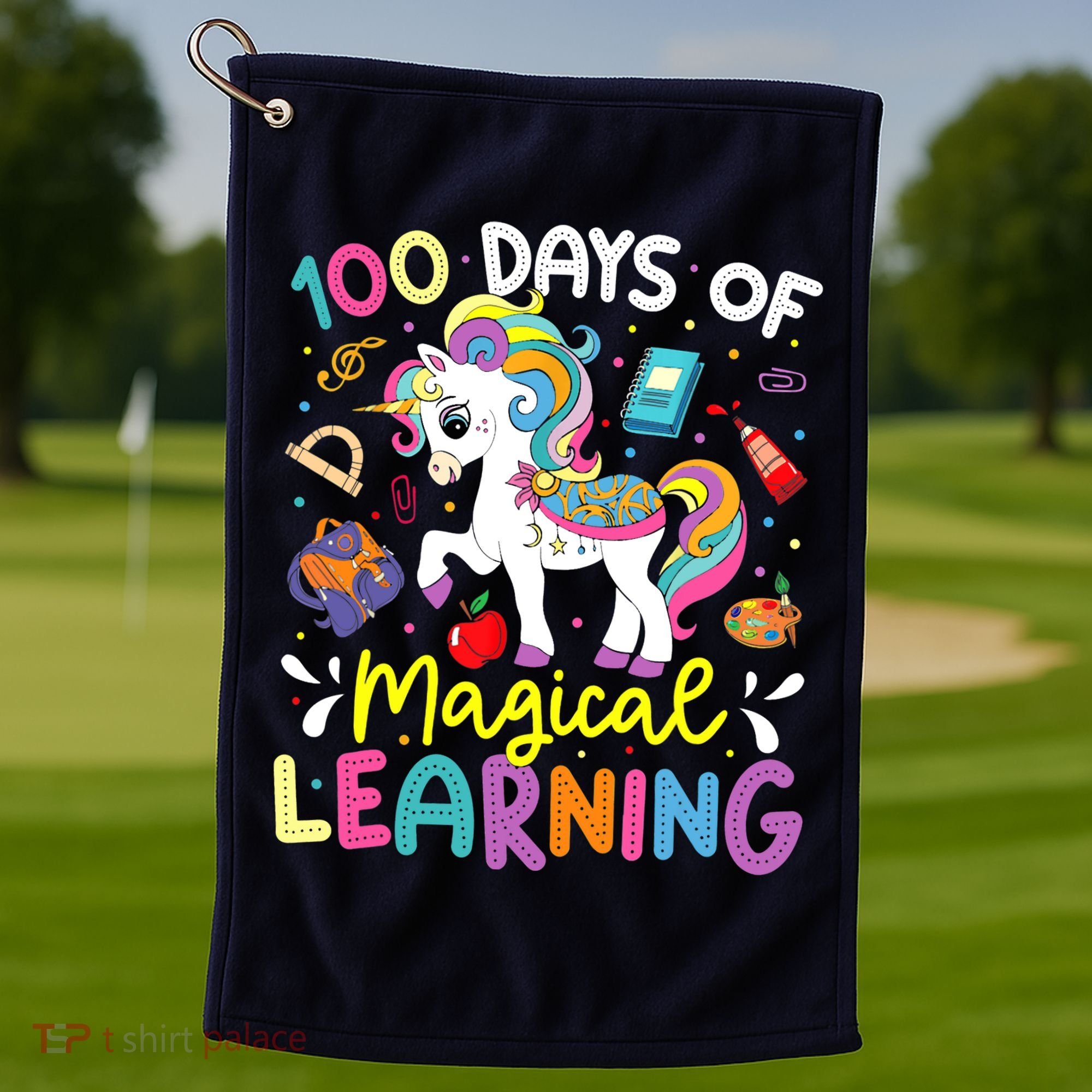 Cute 100 Days Of Magical Learning 100th Day School Unicorn Golf Towel