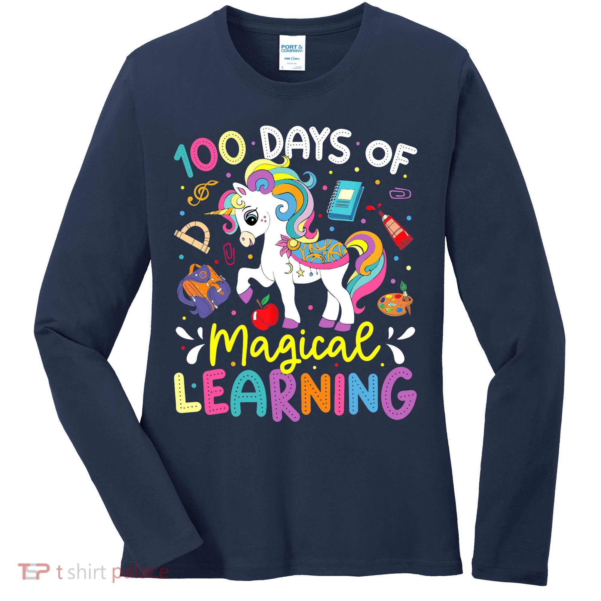 Cute 100 Days Of Magical Learning 100th Day School Unicorn Women's Long Sleeve Shirt