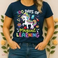 Cute 100 Days Of Magical Learning 100th Day School Unicorn Women's T-Shirt thumb 2