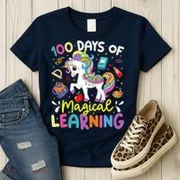 Cute 100 Days Of Magical Learning 100th Day School Unicorn Women's T-Shirt thumb 3