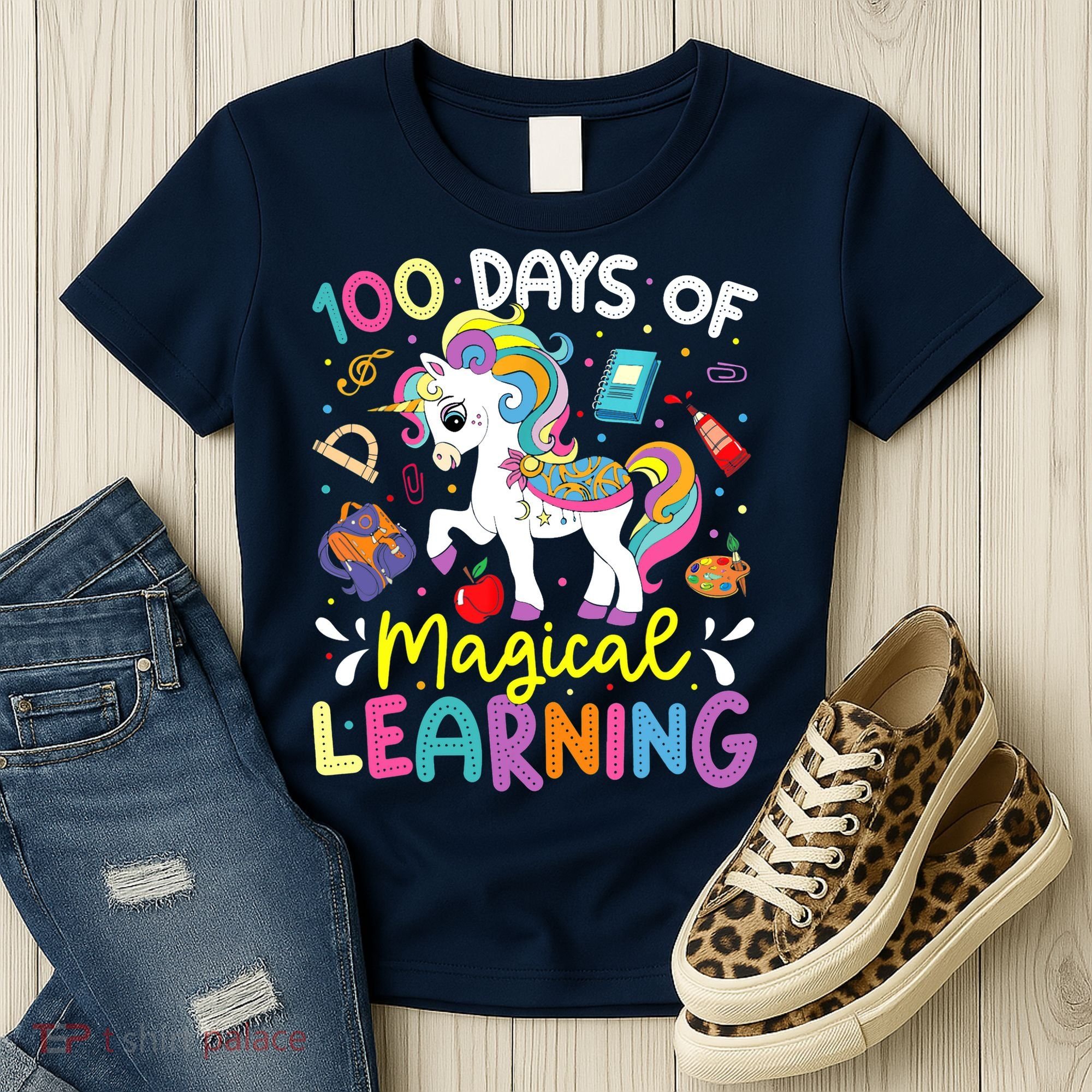 Cute 100 Days Of Magical Learning 100th Day School Unicorn Women's T-Shirt
