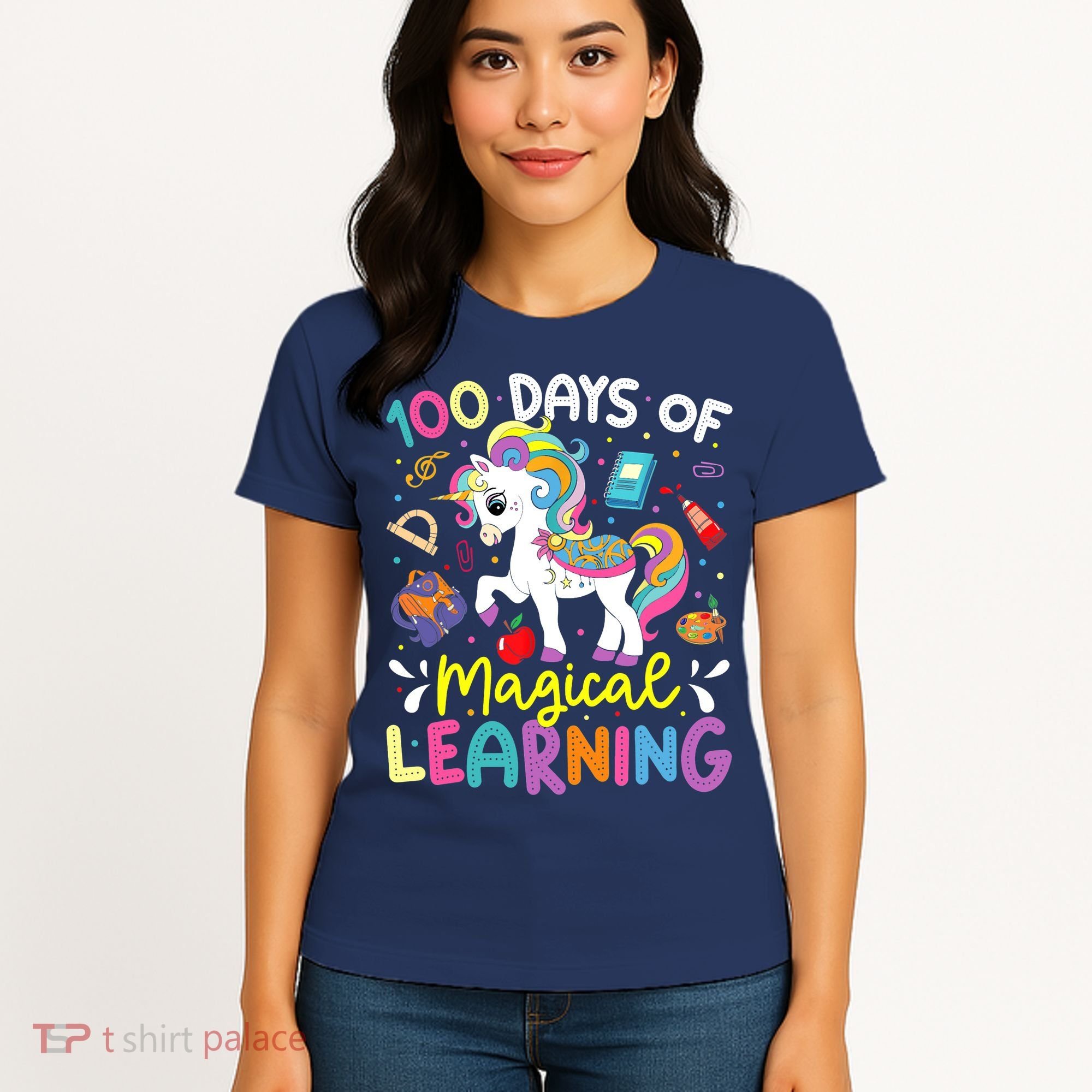 Cute 100 Days Of Magical Learning 100th Day School Unicorn Women's T-Shirt