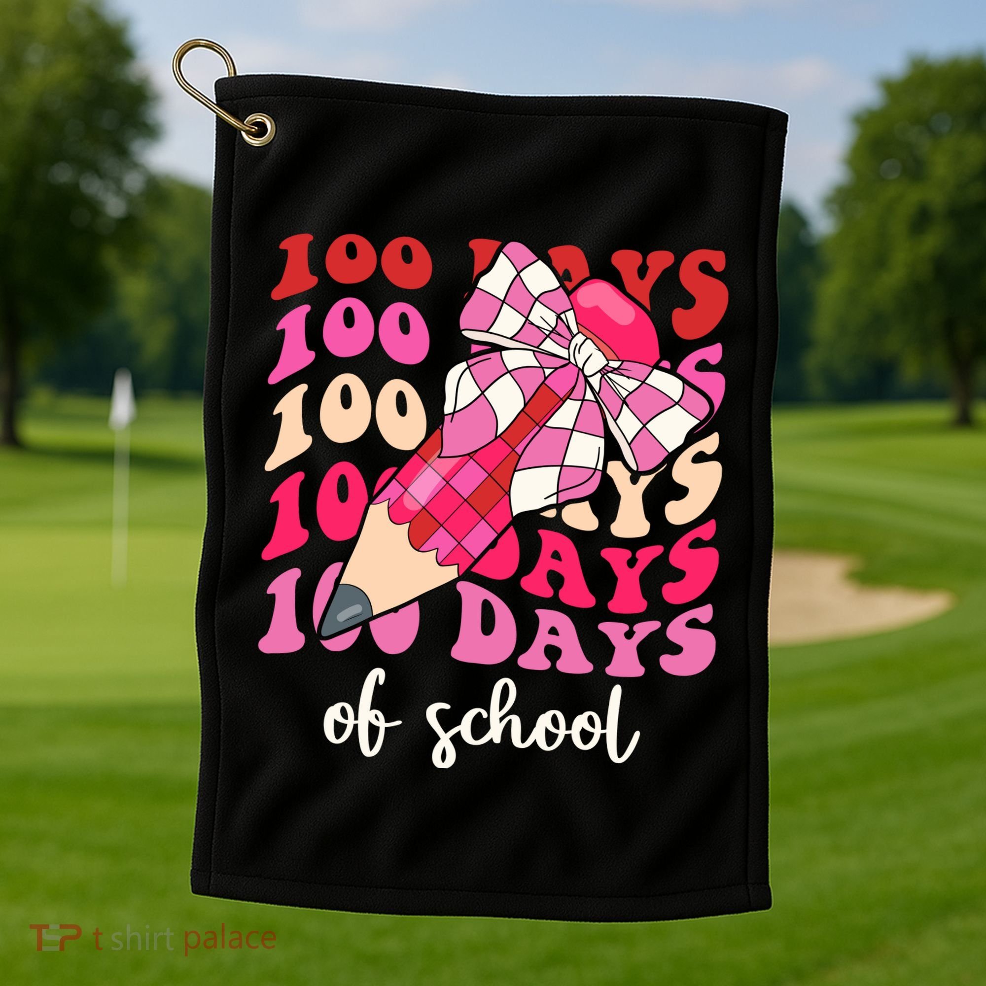 Cute 100 Days Of School Ribbon Bow Golf Towel