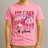 Cute 100 Days Of School Ribbon Bow T-Shirt thumb 3