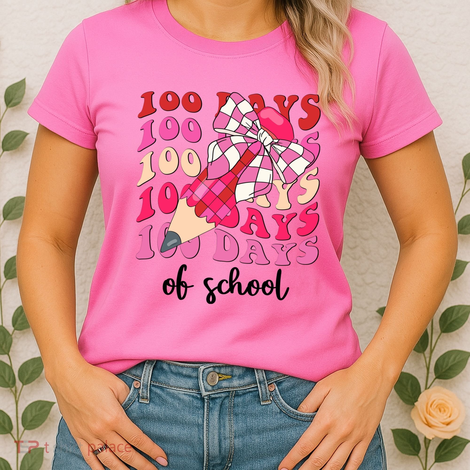 Cute 100 Days Of School Ribbon Bow Women's T-Shirt