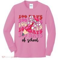 Cute 100 Days Of School Ribbon Bow Kids Long Sleeve Shirt thumb 0