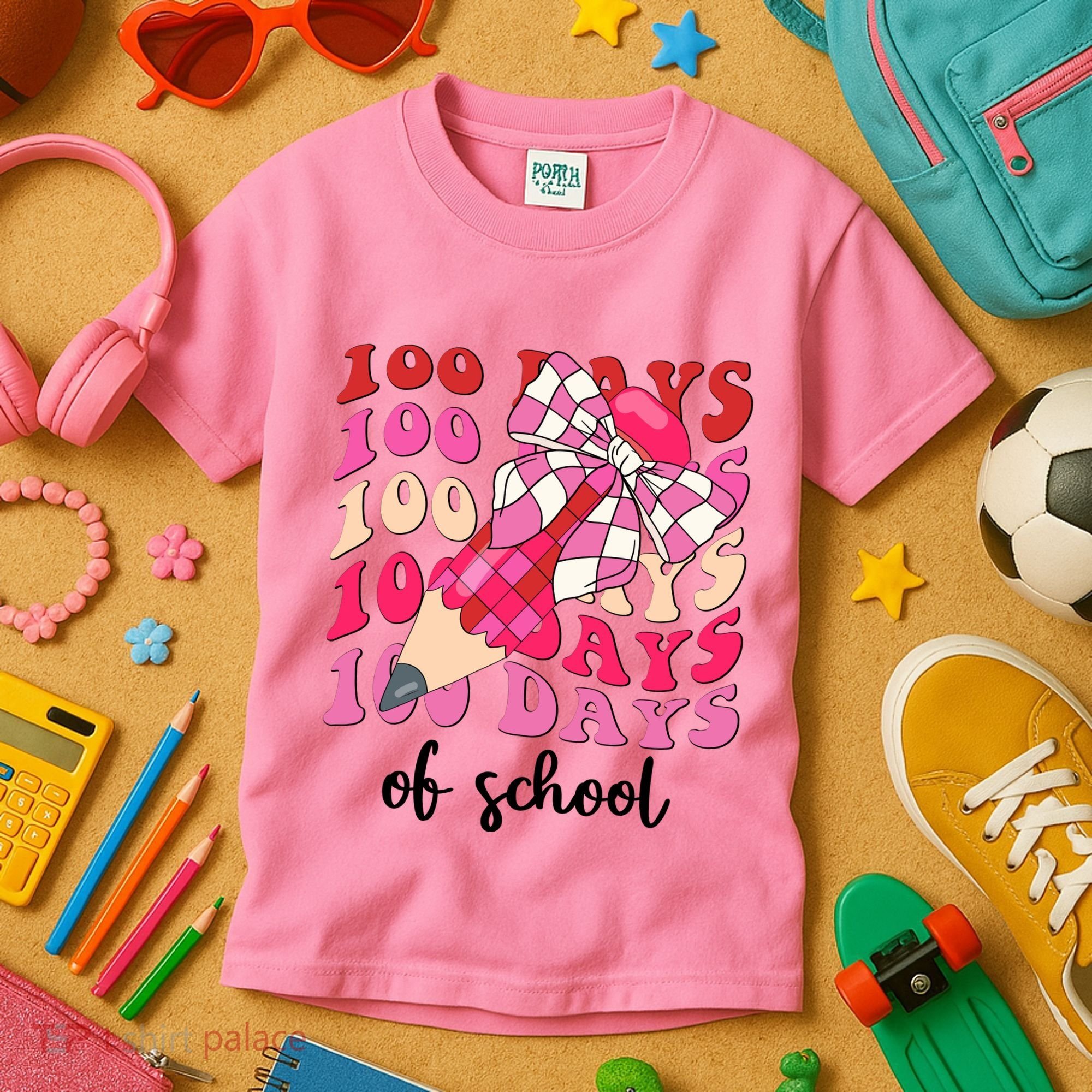 Cute 100 Days Of School Ribbon Bow Kids T-Shirt