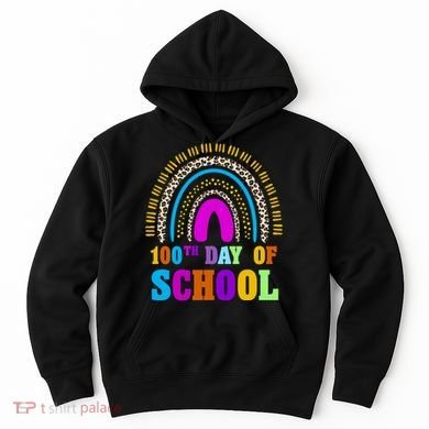 Cute 100th Day Of School Leopard Rainbow Hoodie