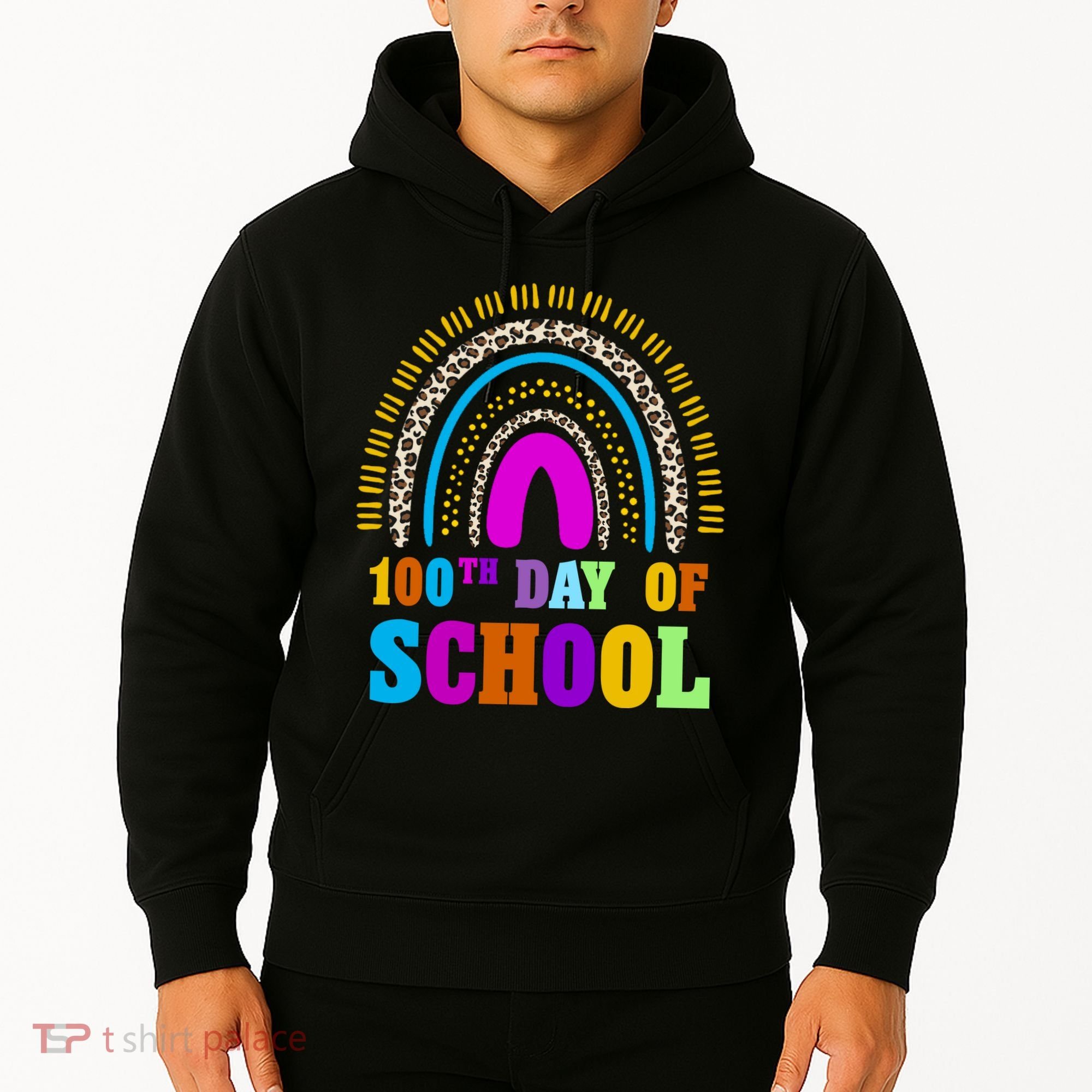 Cute 100th Day Of School Leopard Rainbow Hoodie