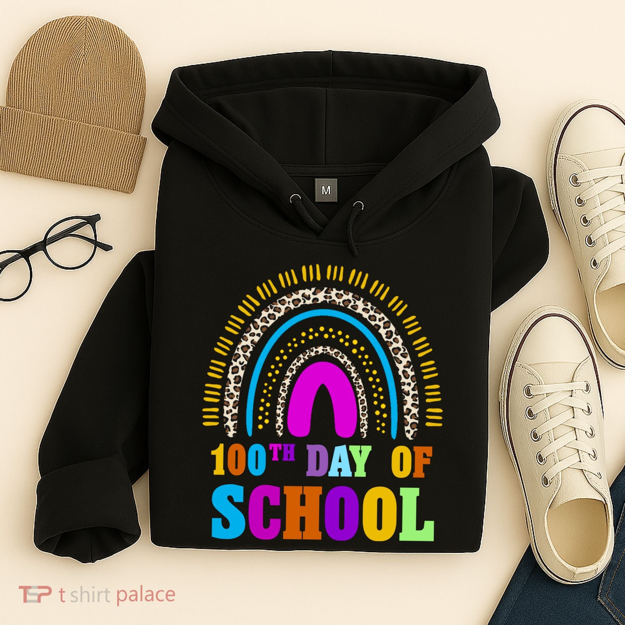 Cute 100th Day Of School Leopard Rainbow Hoodie