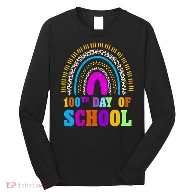 Cute 100th Day Of School Leopard Rainbow Long Sleeve Shirt