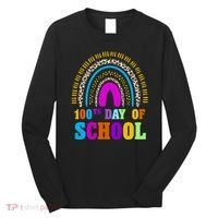 Cute 100th Day Of School Leopard Rainbow Long Sleeve Shirt thumb 0