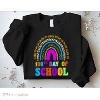 Cute 100th Day Of School Leopard Rainbow Sweatshirt thumb 2