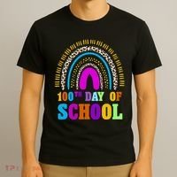 Cute 100th Day Of School Leopard Rainbow T-Shirt thumb 3