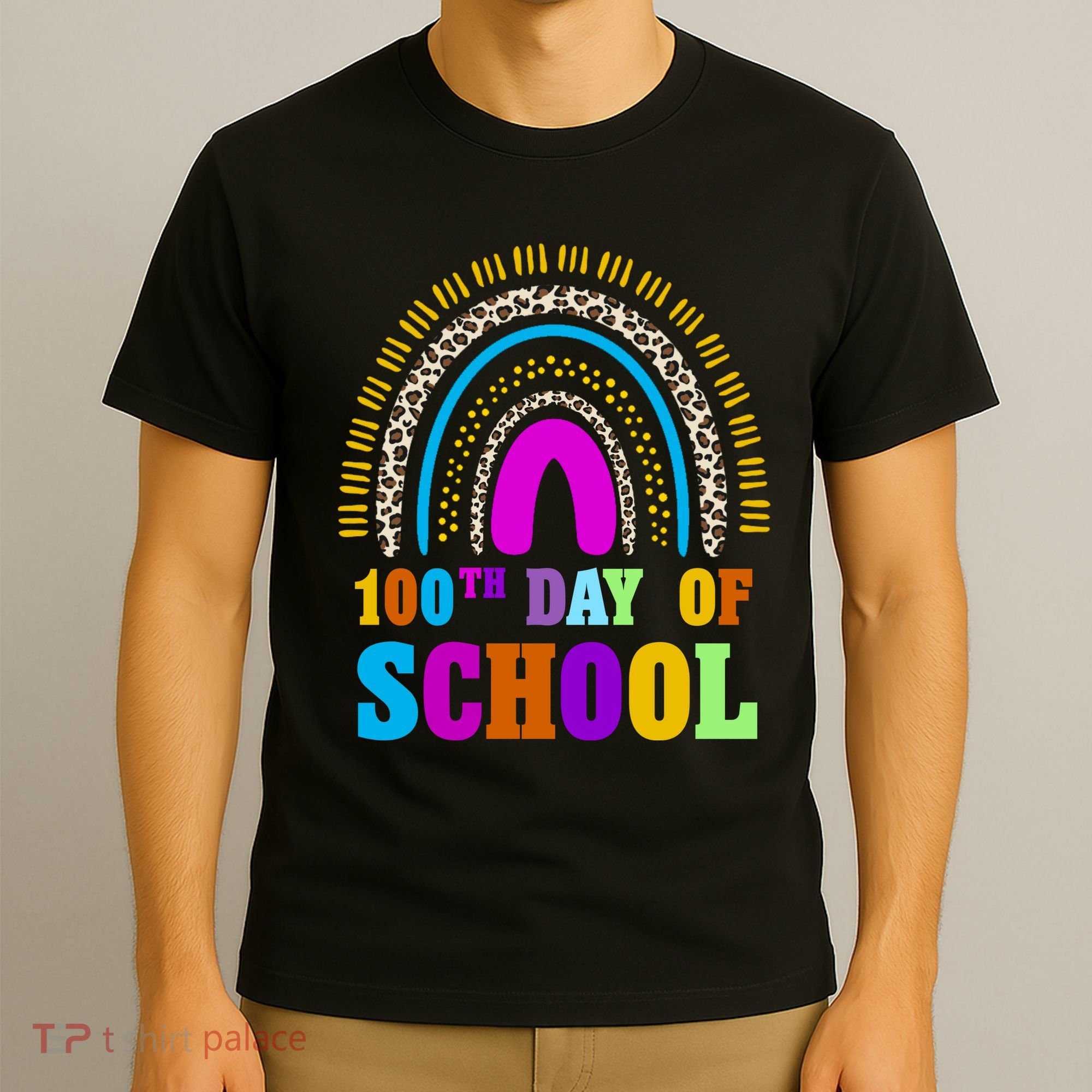 Cute 100th Day Of School Leopard Rainbow T-Shirt