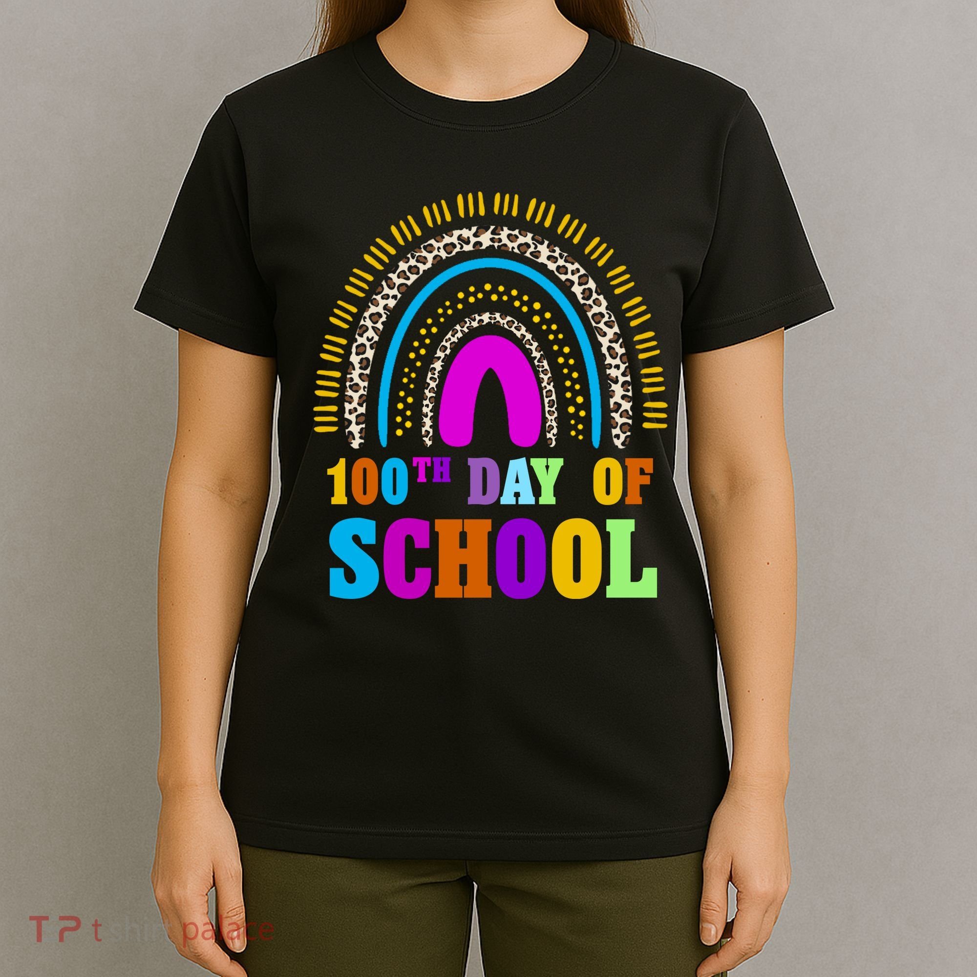 Cute 100th Day Of School Leopard Rainbow T-Shirt