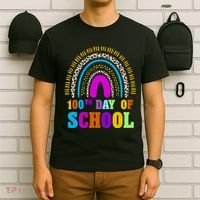 Cute 100th Day Of School Leopard Rainbow T-Shirt thumb 6