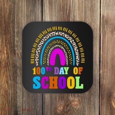 Cute 100th Day Of School Leopard Rainbow Coaster