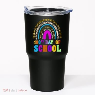 Cute 100th Day Of School Leopard Rainbow Tumbler
