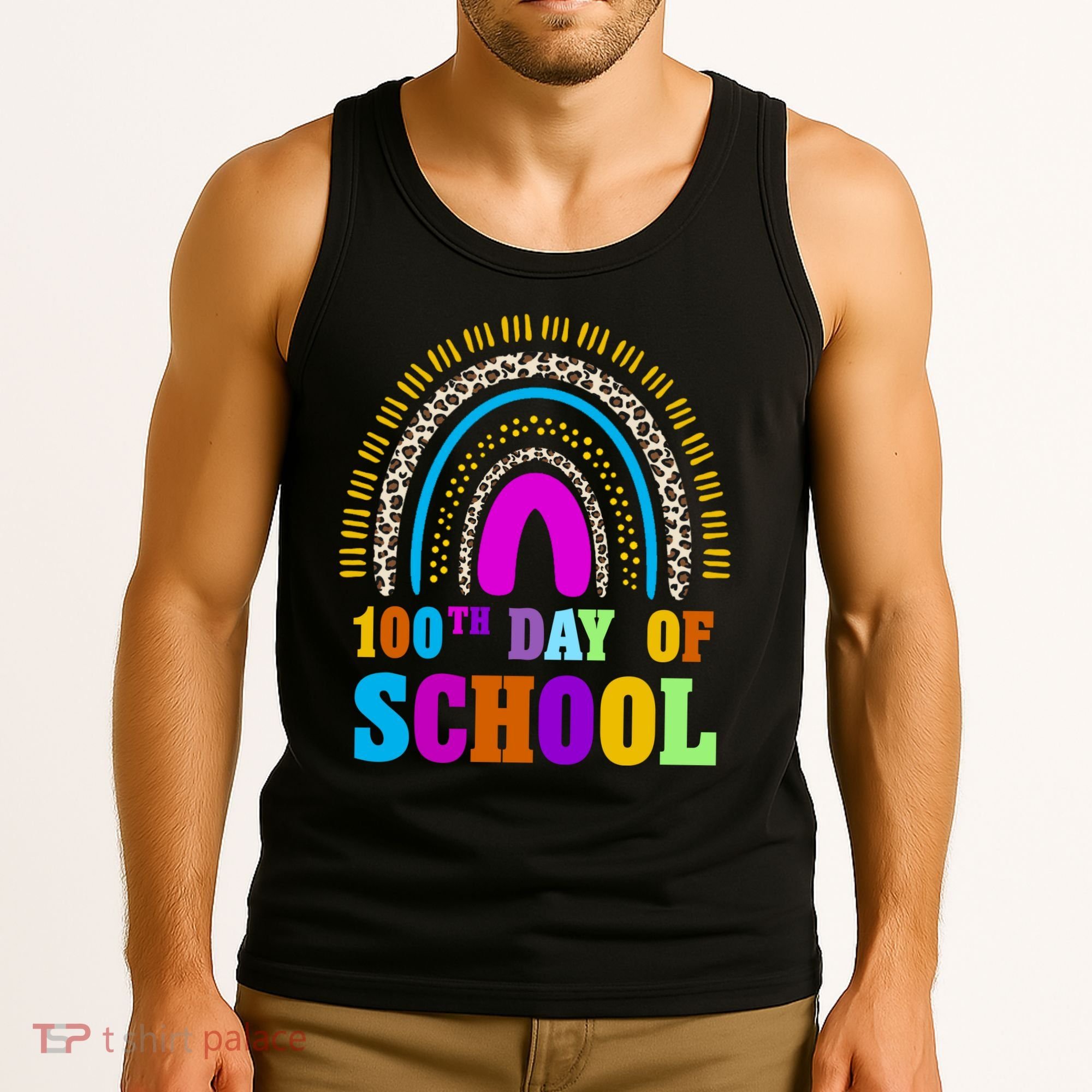 Cute 100th Day Of School Leopard Rainbow Tank Top