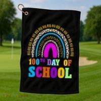Cute 100th Day Of School Leopard Rainbow Golf Towel thumb 1