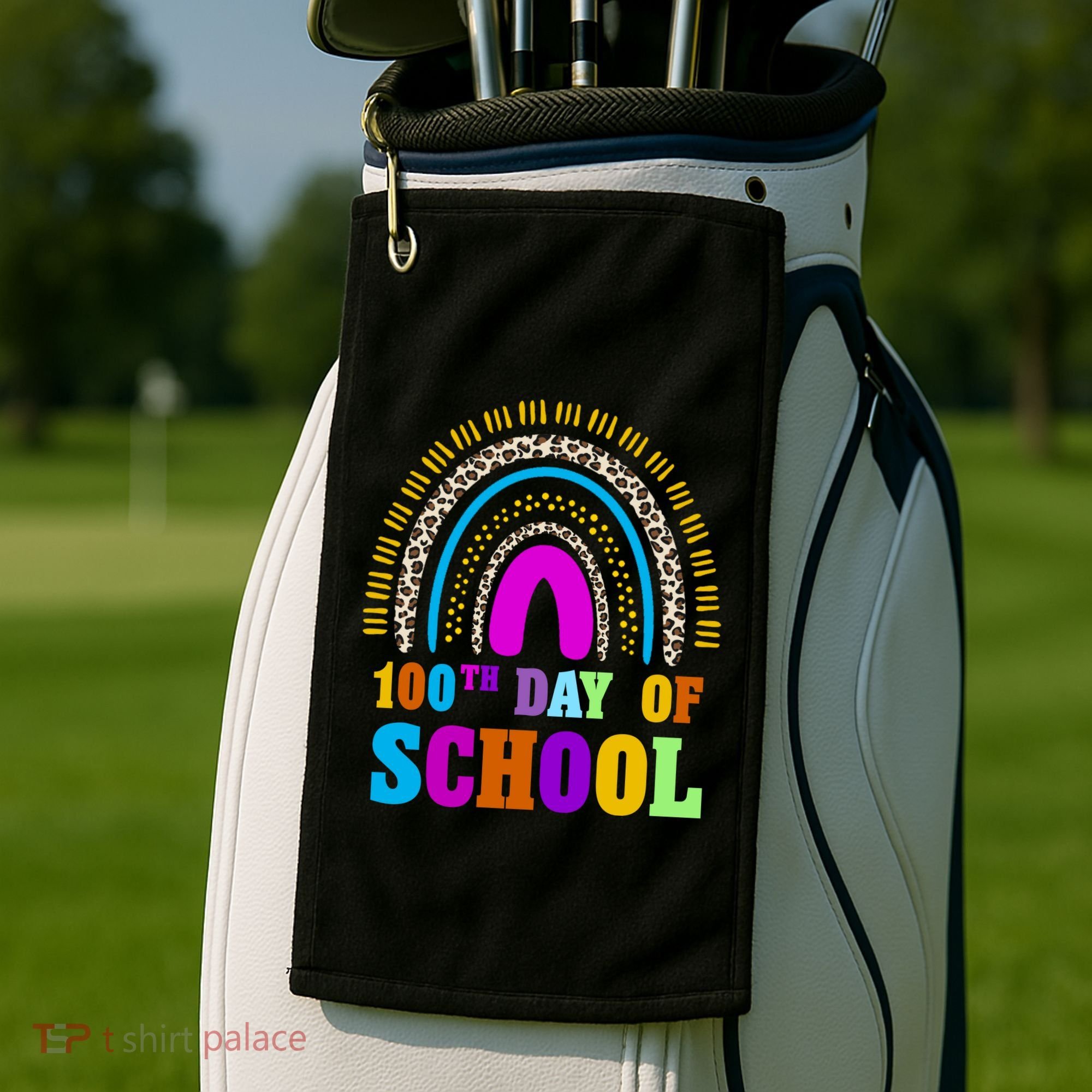 Cute 100th Day Of School Leopard Rainbow Golf Towel