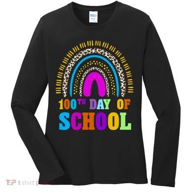 Cute 100th Day Of School Leopard Rainbow Women's Long Sleeve Shirt