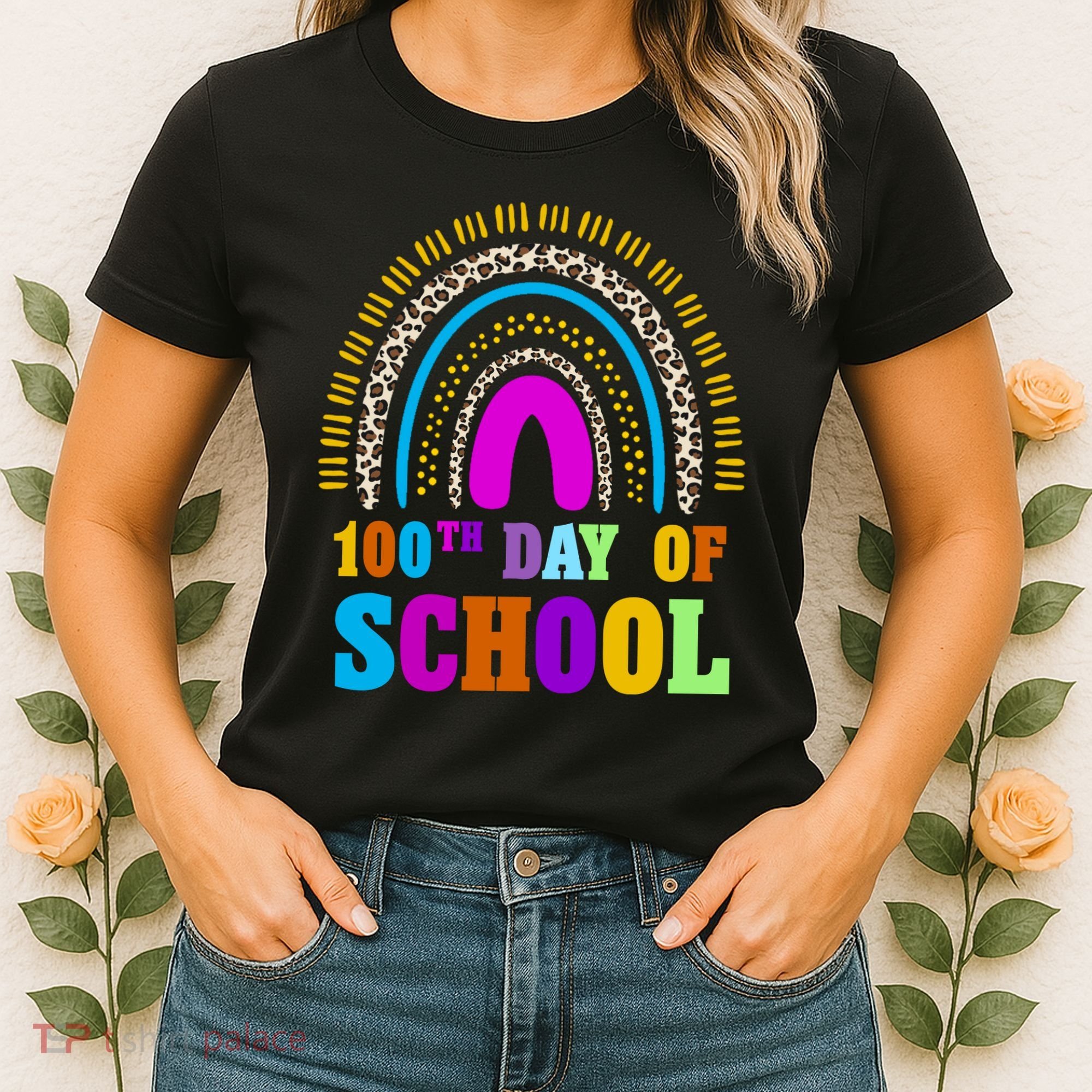 Cute 100th Day Of School Leopard Rainbow Women's T-Shirt