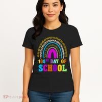 Cute 100th Day Of School Leopard Rainbow Women's T-Shirt thumb 4