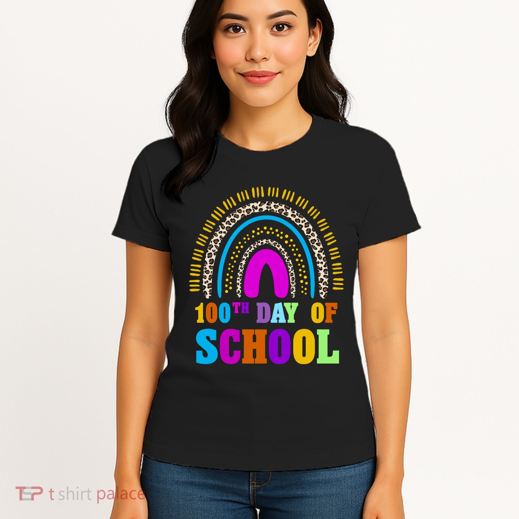 Cute 100th Day Of School Leopard Rainbow Women's T-Shirt
